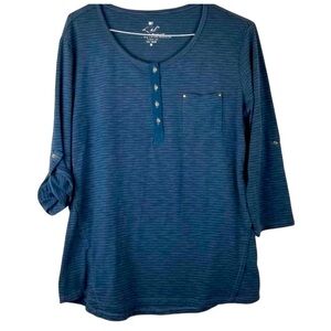 Kuhl Henley striped blue 3/4 sleeves